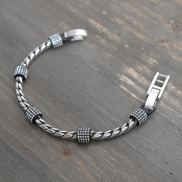 Brighton Meridian Chain Bracelet Silver Black Clear Crystals Fold Over Clasp 8" - Picture 3 of 8